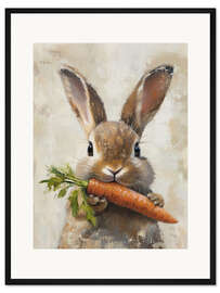 Gerahmter Kunstdruck Osterhase mit Karottenportrait