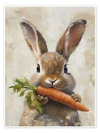 Poster Vintage Easter Bunny with Carrot