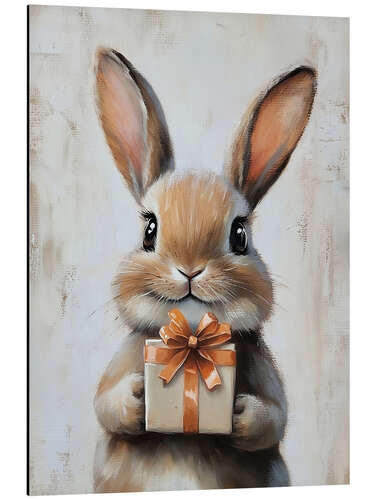 Obraz na aluminium Vintage Easter Bunny with Gift