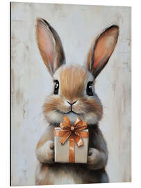 Obraz na aluminium Vintage Easter Bunny with Gift