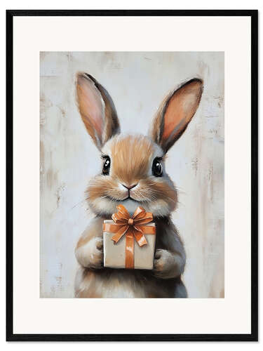 Framed art print Vintage Easter Bunny with Gift