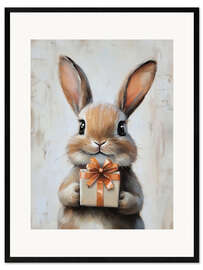 Innrammet kunsttrykk Vintage Easter Bunny with Gift
