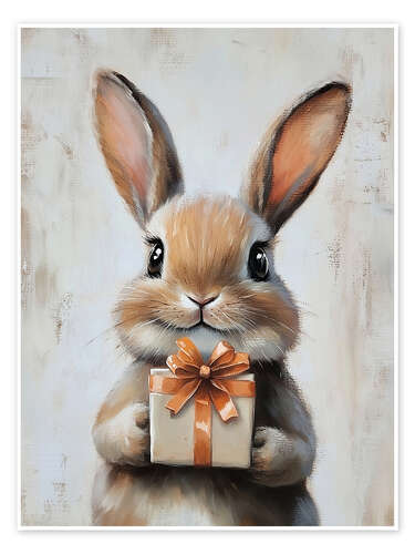 Poster Vintage Osterhase mit Geschenk