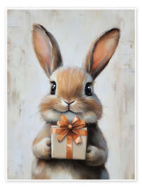 Poster Vintage Easter Bunny with Gift