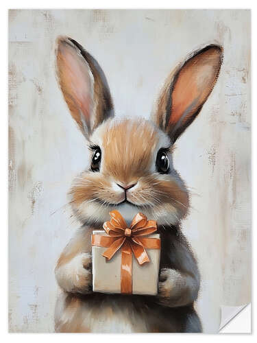 Selvklæbende plakat Vintage Easter Bunny with Gift