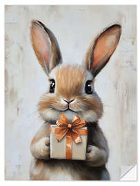 Wandsticker Vintage Osterhase mit Geschenk