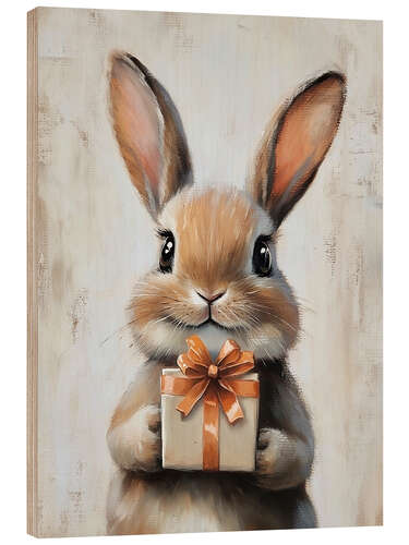 Trätavla Vintage Easter Bunny with Gift