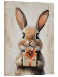 Trätavla Vintage Easter Bunny with Gift