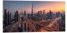 Acrylglasbild Sonnenuntergang über der Skyline von Dubai - Achim Thomae