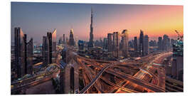 Hartschaumbild Sonnenuntergang über der Skyline von Dubai