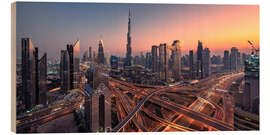 Tableau en bois Sunset over the Dubai skyline - Achim Thomae