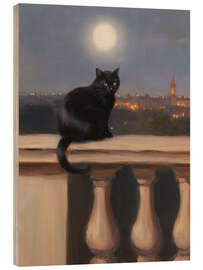 Wood print Moonlight Cat