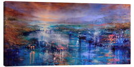Canvas print Here and now - Sunset over a wide lake landscape - Annette Schmucker