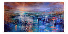 Wandbild Hier und jetzt - Sonnenuntergang über weiter Seenlandschaft - Annette Schmucker