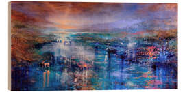 Tableau en bois Here and now - Sunset over a wide lake landscape - Annette Schmucker