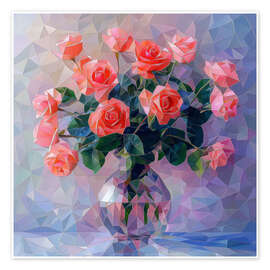 Tableau Scarlet roses in a glass vase - Maria Tuzhilkina