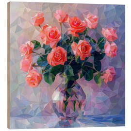 Quadro de madeira Scarlet roses in a glass vase - Maria Tuzhilkina