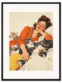 Gerahmter Kunstdruck Schlafen mit Kätzchen