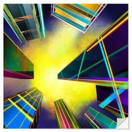 Wandsticker Wolkenkratzer und Sternenhimmel