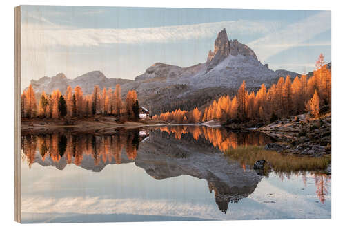 Holzbild Goldener Herbst in den Dolomiten