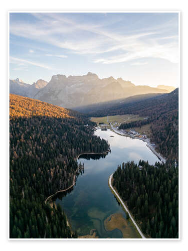Poster Sunset at Lake Misurina in the Dolomites