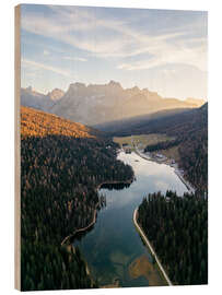 Tableau en bois Sunset at Lake Misurina in the Dolomites - Andreas Wonisch