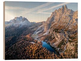 Tableau en bois Sunrise in the autumnal Dolomites - Andreas Wonisch