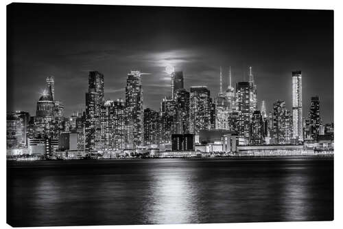 Tableau sur toile Full moon over the Midtown Manhattan skyline