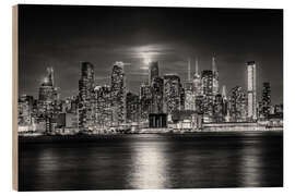 Tableau en bois Full moon over the Midtown Manhattan skyline - Melanie Viola