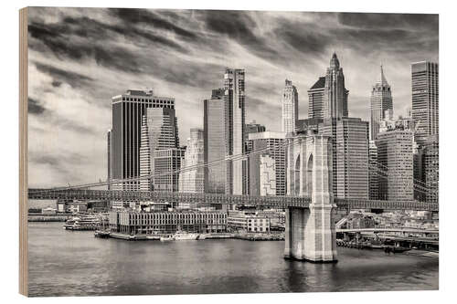 Tableau en bois Brooklyn Bridge with Pier 17 and South Street Seaport
