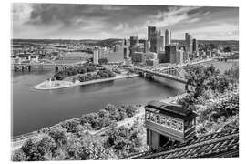 Acrylglasbild Monochrome Pittsburgh Skyline mit Duquesne Incline - Melanie Viola