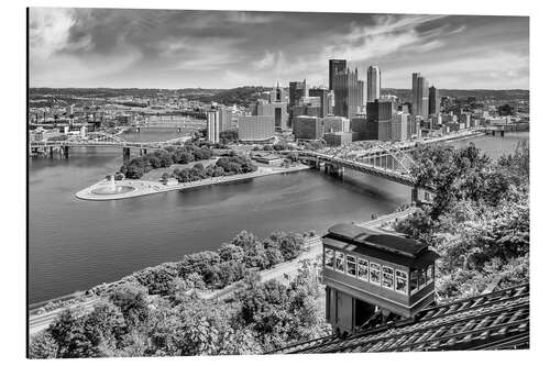 Cuadro de aluminio Monochrome Pittsburgh Skyline and Duquesne Incline