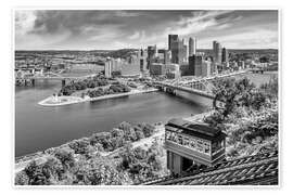 Billede Monochrome Pittsburgh Skyline and Duquesne Incline - Melanie Viola