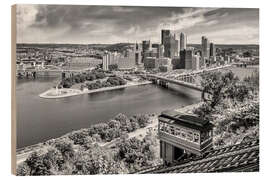 Holzbild Monochrome Pittsburgh Skyline mit Duquesne Incline - Melanie Viola