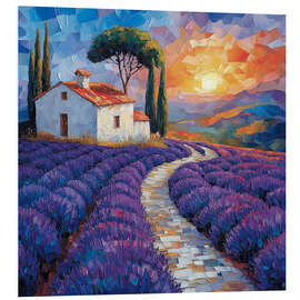 Cuadro de PVC Lavender field at sunset