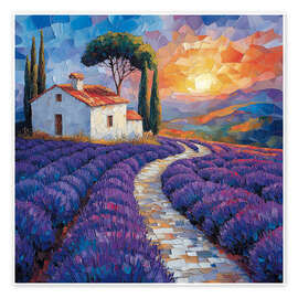 Poster Lavender field at sunset - Maria Tuzhilkina