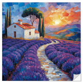 Sticker mural Lavender field at sunset