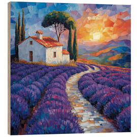 Hout print Lavender field at sunset