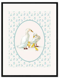 Gerahmter Kunstdruck Entenfamilie im Bauernhaus-Stil