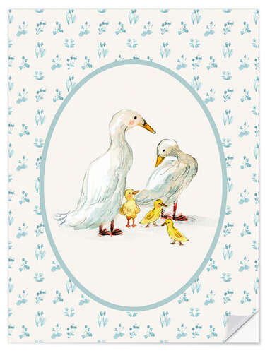Wandsticker Enten-Familien im Bauernhau-Stil