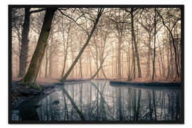 Gerahmter Kunstdruck Sonnenaufgang im Wald