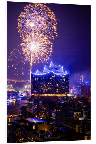 Foam board print Fireworks over Hamburg