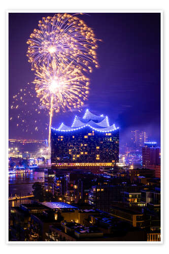Poster Fireworks over Hamburg
