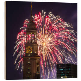Tableau en bois Fireworks, Hamburg - Nils Steiner
