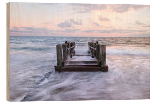 Tableau en bois Pier and sunrise on the Baltic Sea