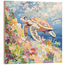Tableau en bois Colourful Turtle