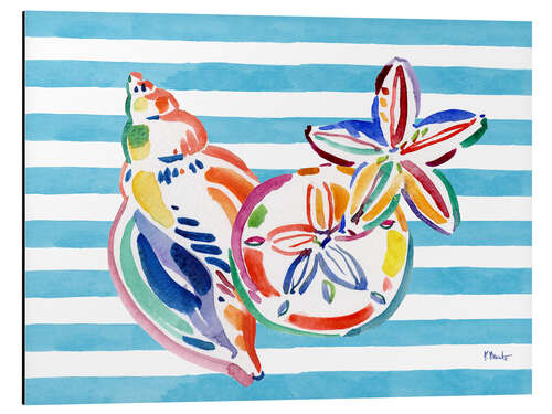 Aluminium print Colourful shells on beach towel