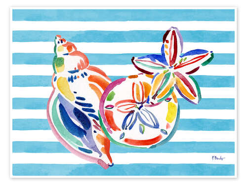 Plakat Colourful shells on beach towel
