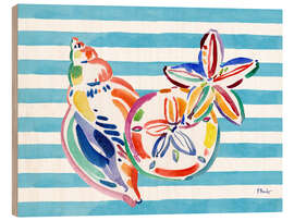 Tableau en bois Colourful shells on beach towel - Paul Brent
