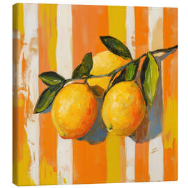 Stampa su tela Lemons on Striped Orange Background - Gina Kelly